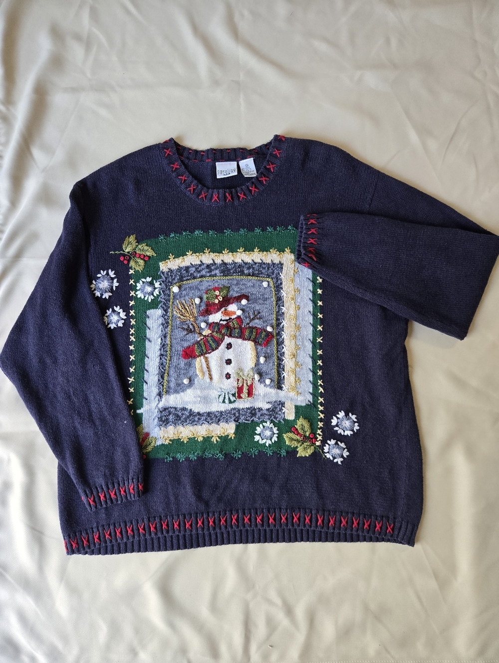 Vintage Christmas/Winter Snowman Knit Sweater Size 20W